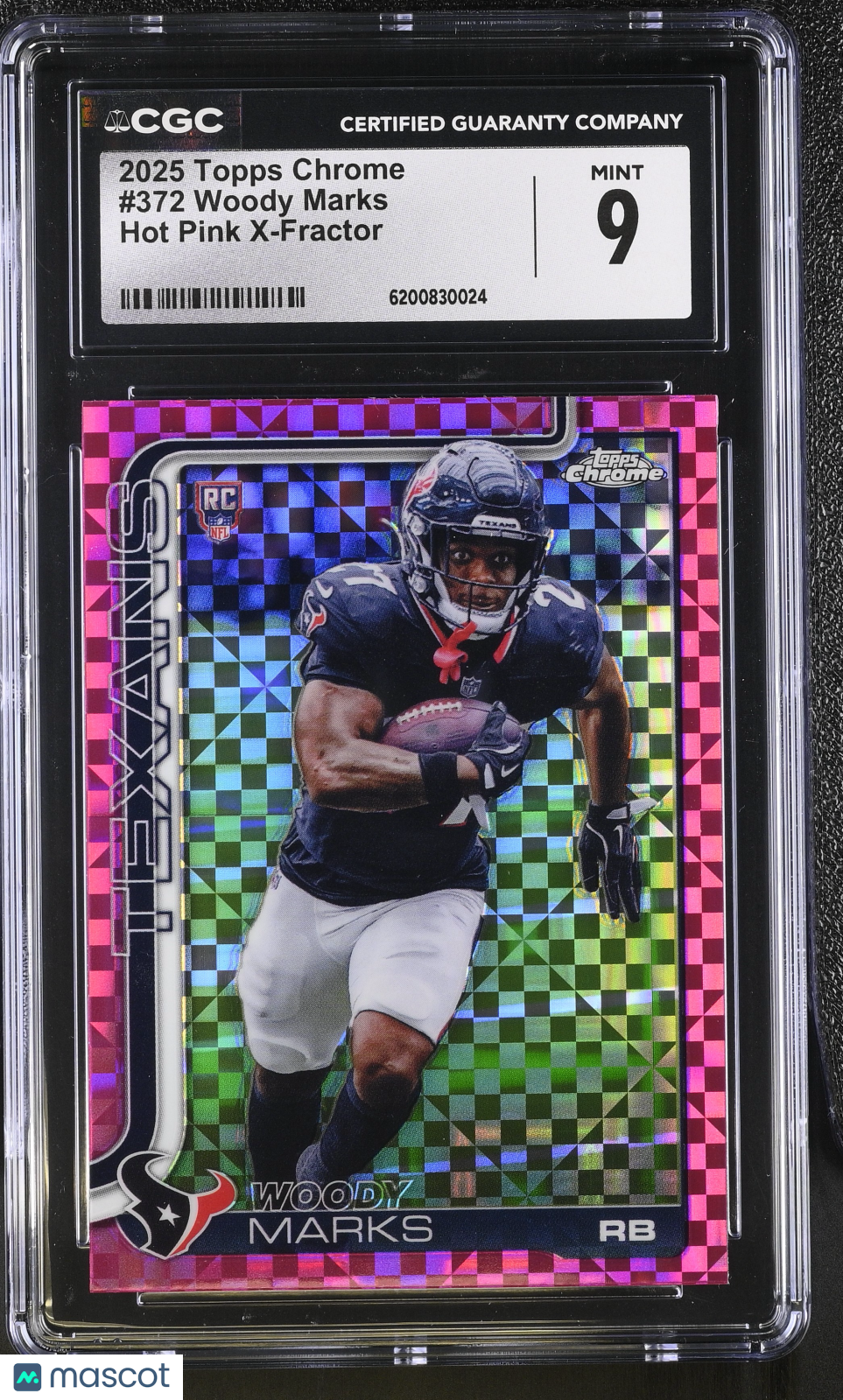 2025 Topps Chrome Woody Marks Hot Pink X-Fractor Rookie #372 CGC 9 Texans