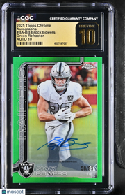 2025 Topps Chrome Brock Bowers Green Refractor /99 Auto CGC 10 Pristine Raiders