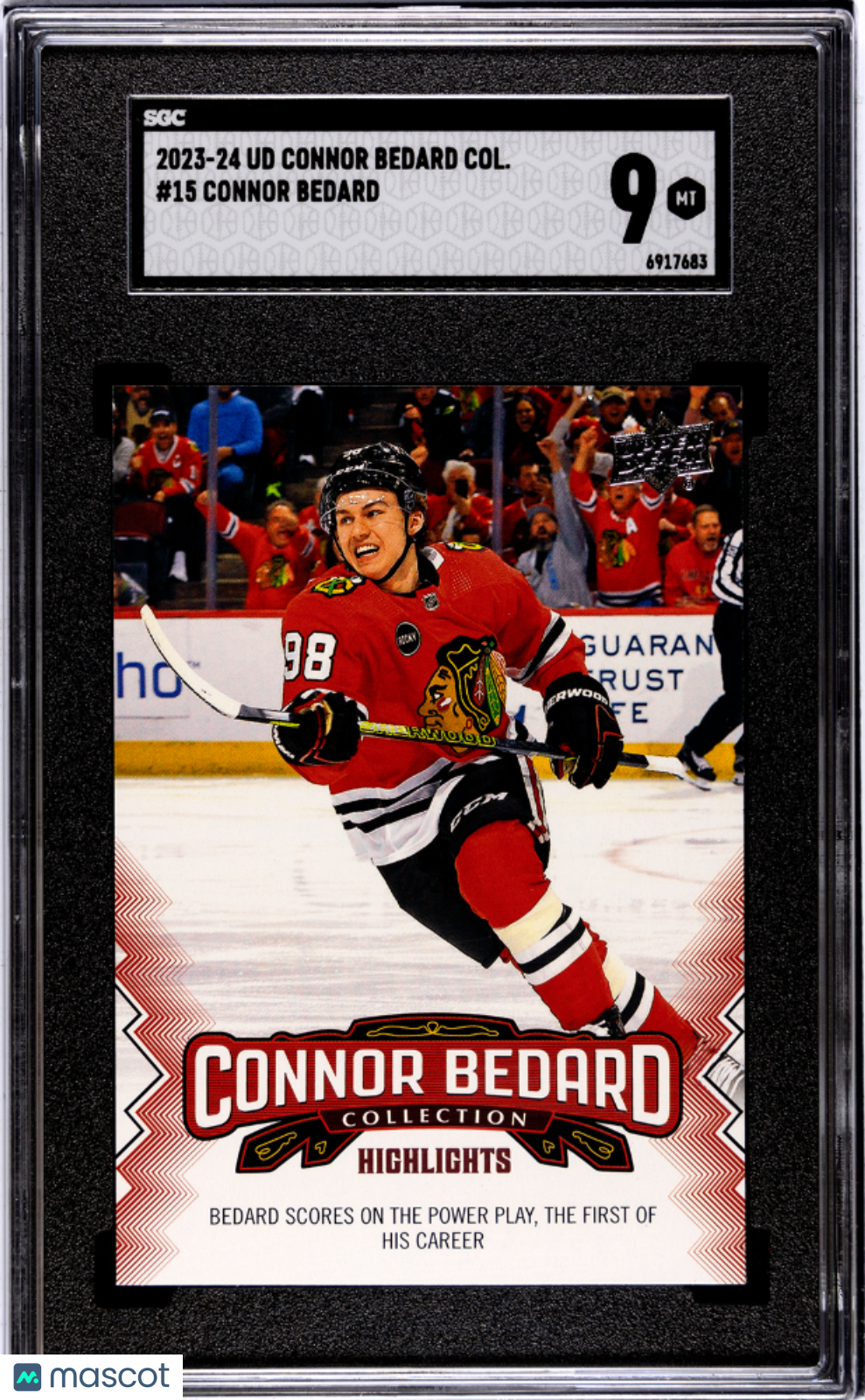 2023 Upper Deck Connor Bedard Col. Connor Bedard Rookie #15 SGC 9 Blackhawks
