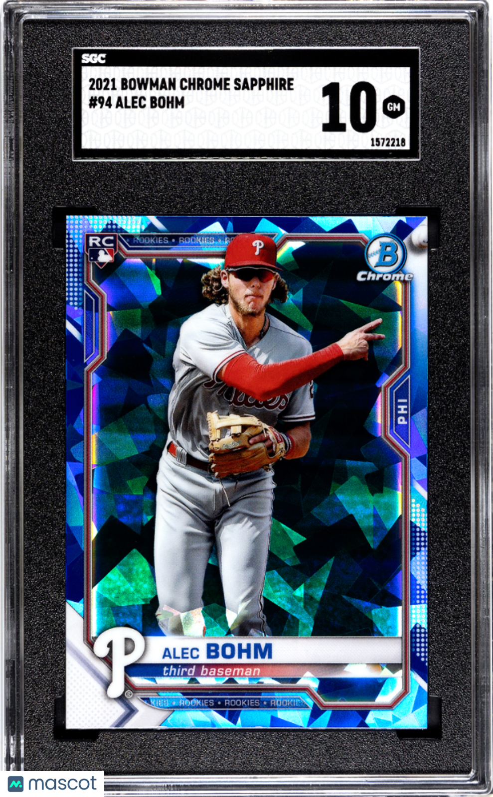2021 Bowman Chrome Sapphire Alec Bohm Rookie #94 SGC 10 Philadelphia Phillies