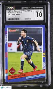2021-22 Donruss FIFA World Cup Lionel Messi '91 Tribute #10 CGC 10 Argentina