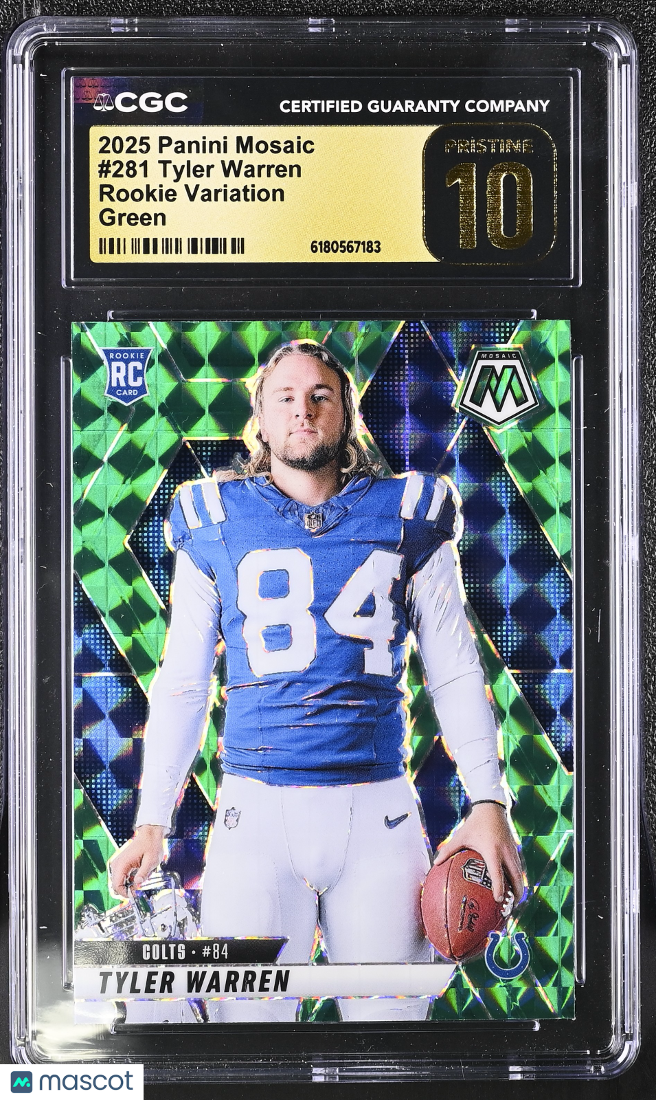2025 Panini Mosaic Tyler Warren Variation Green Rookie 281 CGC 10 Pristine Colts