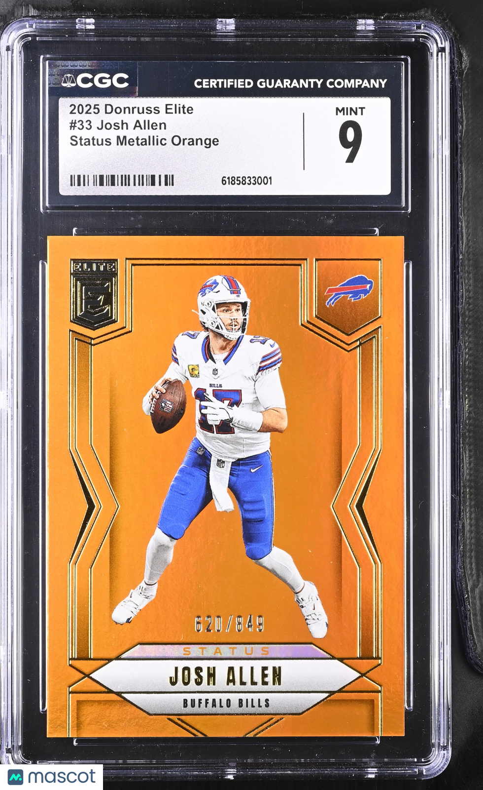 2025 Donruss Elite Josh Allen Status Metallic Orange /849 #33 CGC 9 Bills