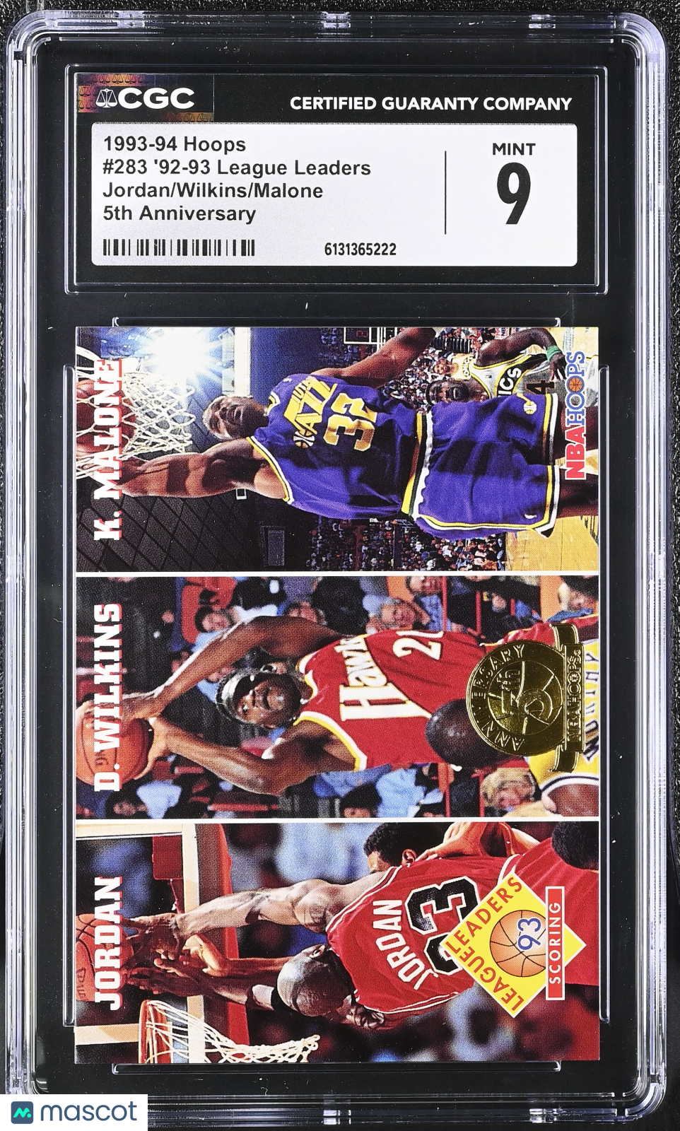 1993-94 Hoops Leaders Michael Jordan Wilkins Malone 5th Anniversary #283 CGC 9