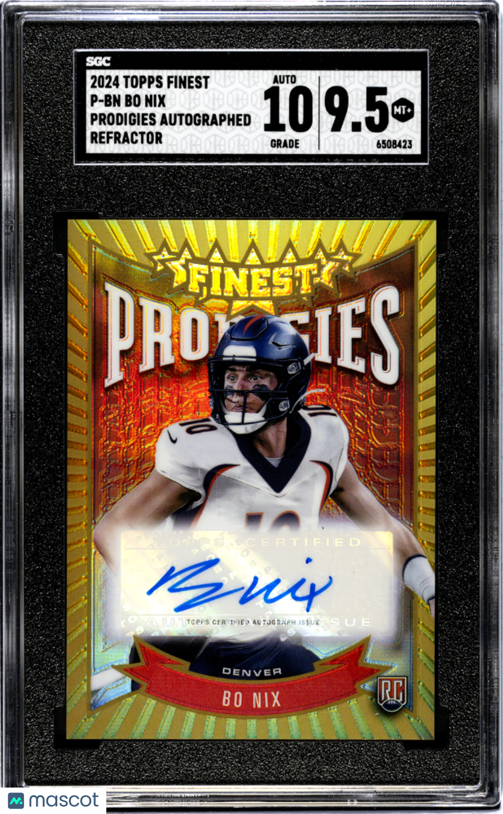 2024 Topps Finest Bo Nix Prodigies Auto Refractor Rookie #P-BN SGC 9.5 Broncos