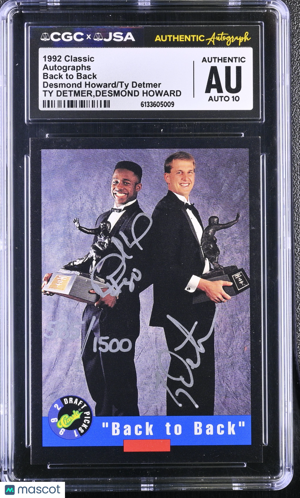 1992 Classic Back to Back Desmond Howard/Ty Detmer Autographs CGC Authentic JSA