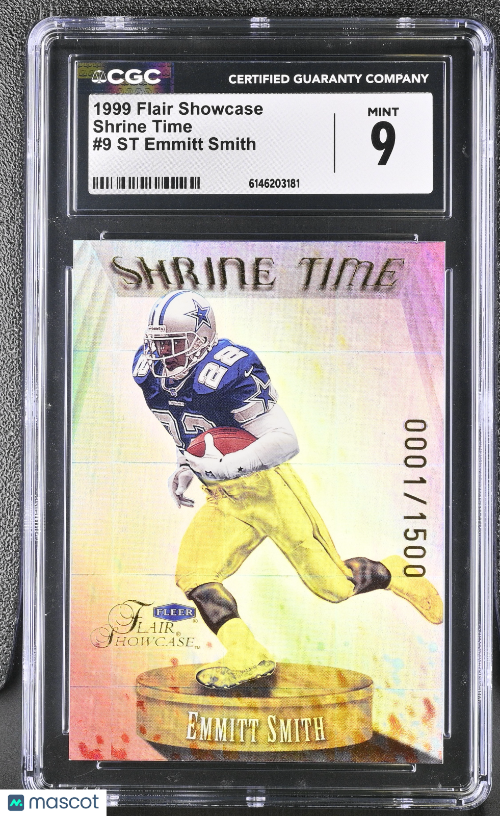 1999 Flair Showcase Emmitt Smith 0001/1500 Shrine Time #9 ST CGC 9 Cowboys