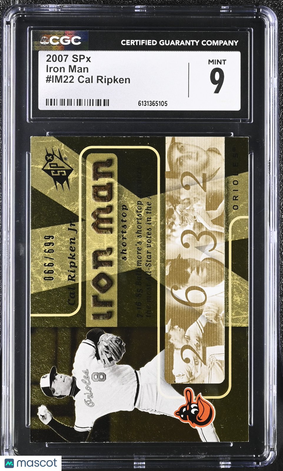 2007 SPX Cal Ripken /990 Iron Man #IM22 CGC 9 Baltimore Orioles