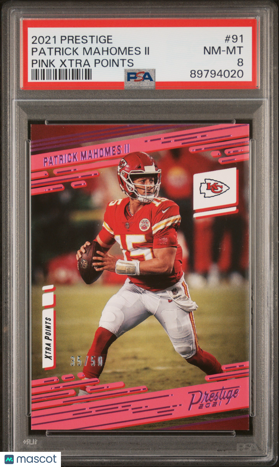 2021 Panini Prestige Patrick Mahomes II Pink Xtra Points /50 #91 PSA 8 Chiefs
