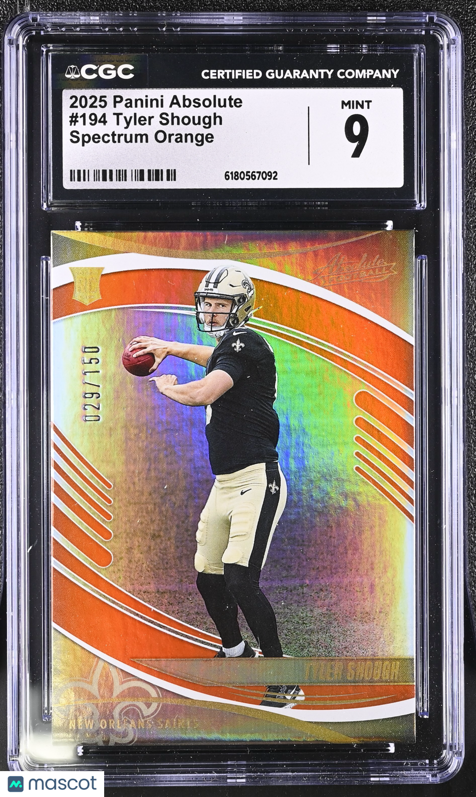2025 Panini Absolute Tyler Shough Spectrum Orange /150 Rookie #194 CGC 9 Saints