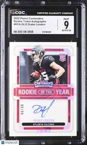 2022 Panini Contenders Drake London Rookie Ticket Auto /99 RYA-DLO CGC 9 Falcons