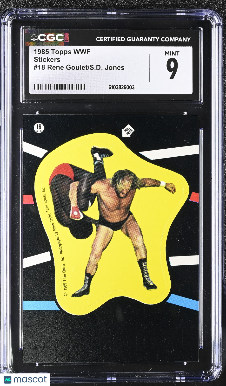 1985 Topps WWF Rene Goulet/S.D. Jones Stickers #18 CGC 9