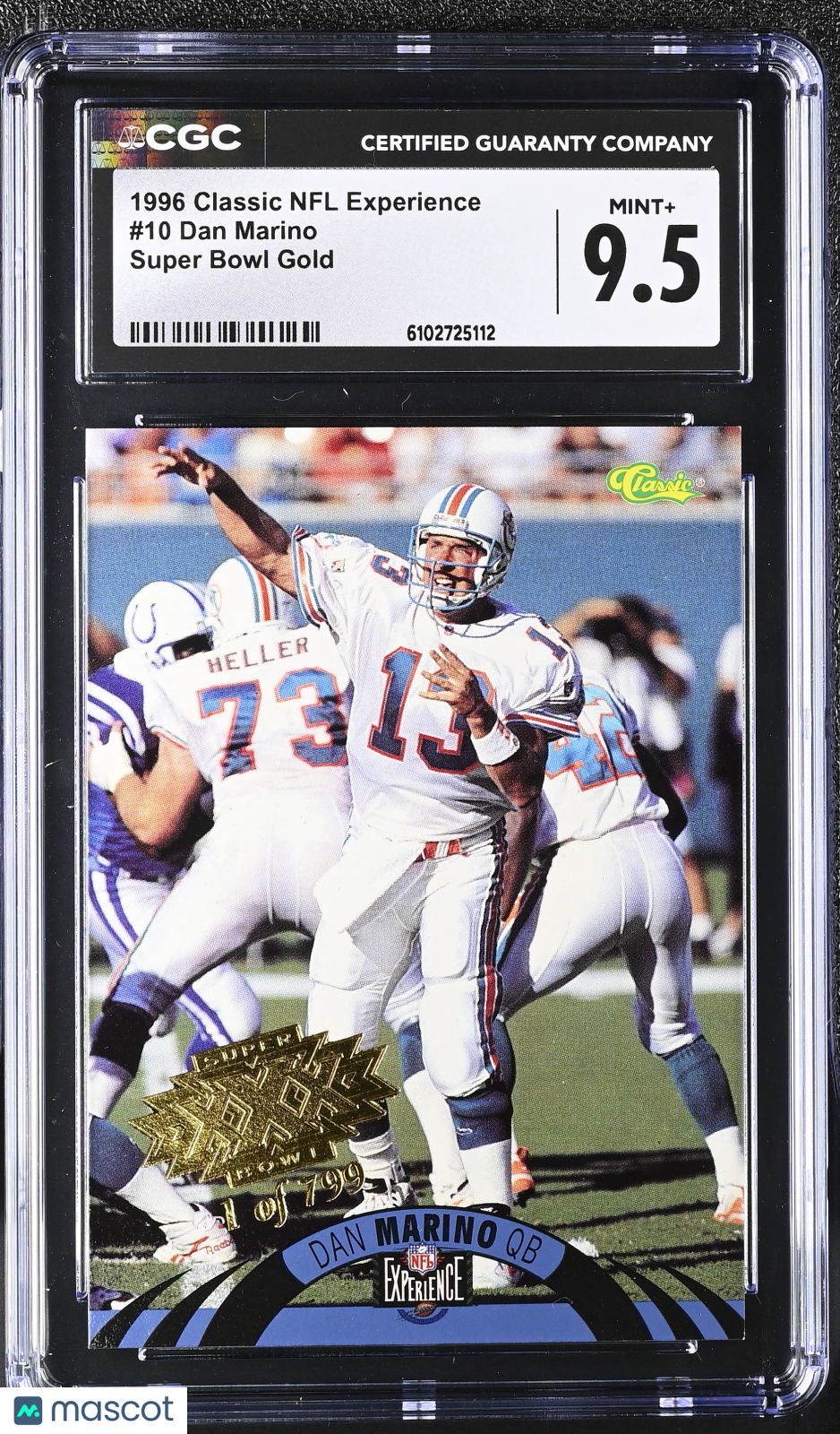 1996 Classic NFL Experience Dan Marino Super Bowl Gold /799 #10 CGC 9.5 Dolphins