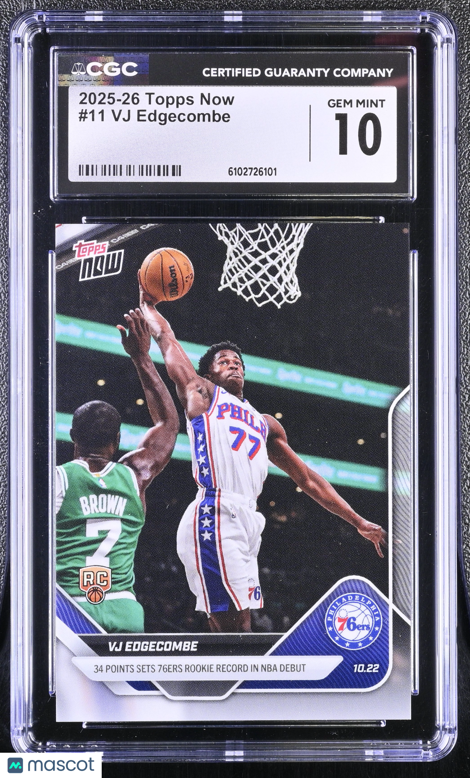 2025-26 Topps Now VJ Edgecombe Rookie #11 CGC 10 Philadelphia 76ers