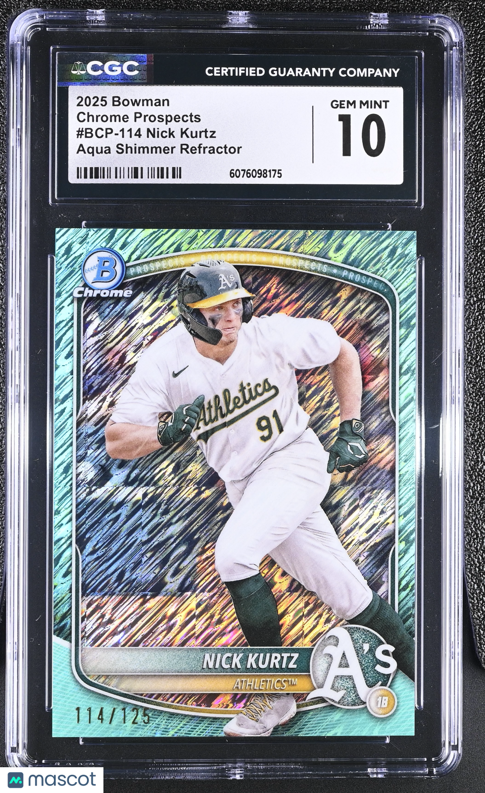 2025 Bowman Nick Kurtz Aqua Shimmer Refractor /125 Rookie Chrome #BCP-114 CGC 10
