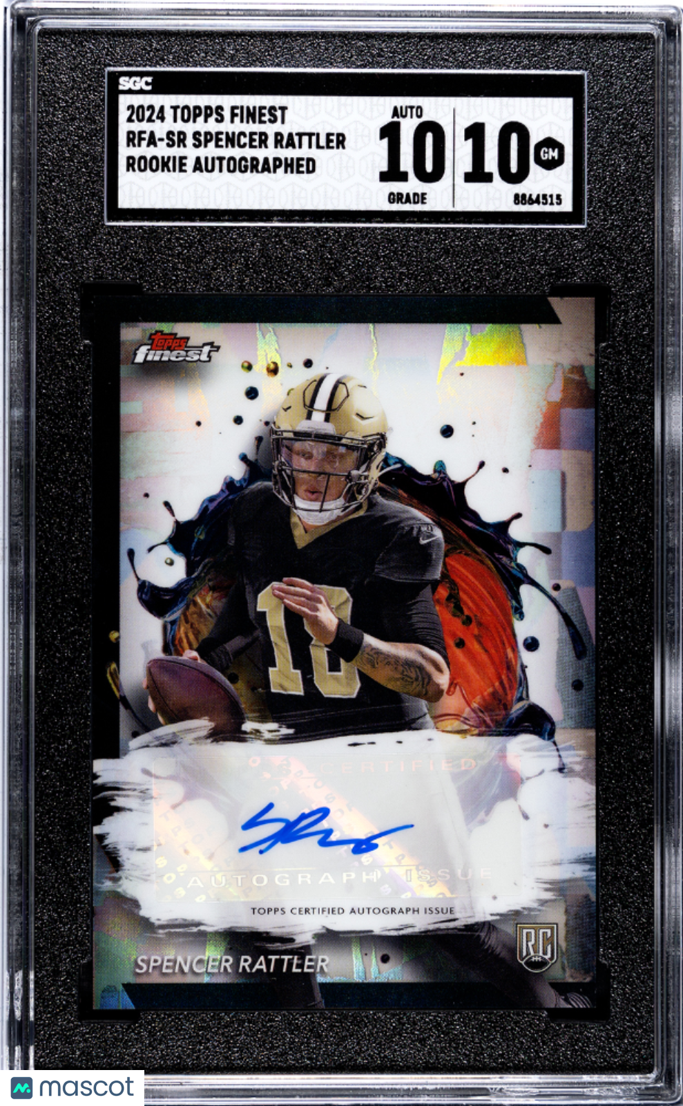 2024 Topps Finest Spencer Rattler Rookie Autograph #RFA-SR SGC 10 Saints