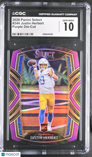 2020 Panini Select Justin Herbert Purple Die-Cut Rookie #244 CGC 10 Chargers
