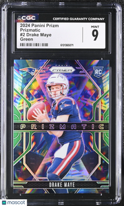 2024 Panini Prizm Drake Maye Green Prizmatic #2 CGC 9 New England Patriots