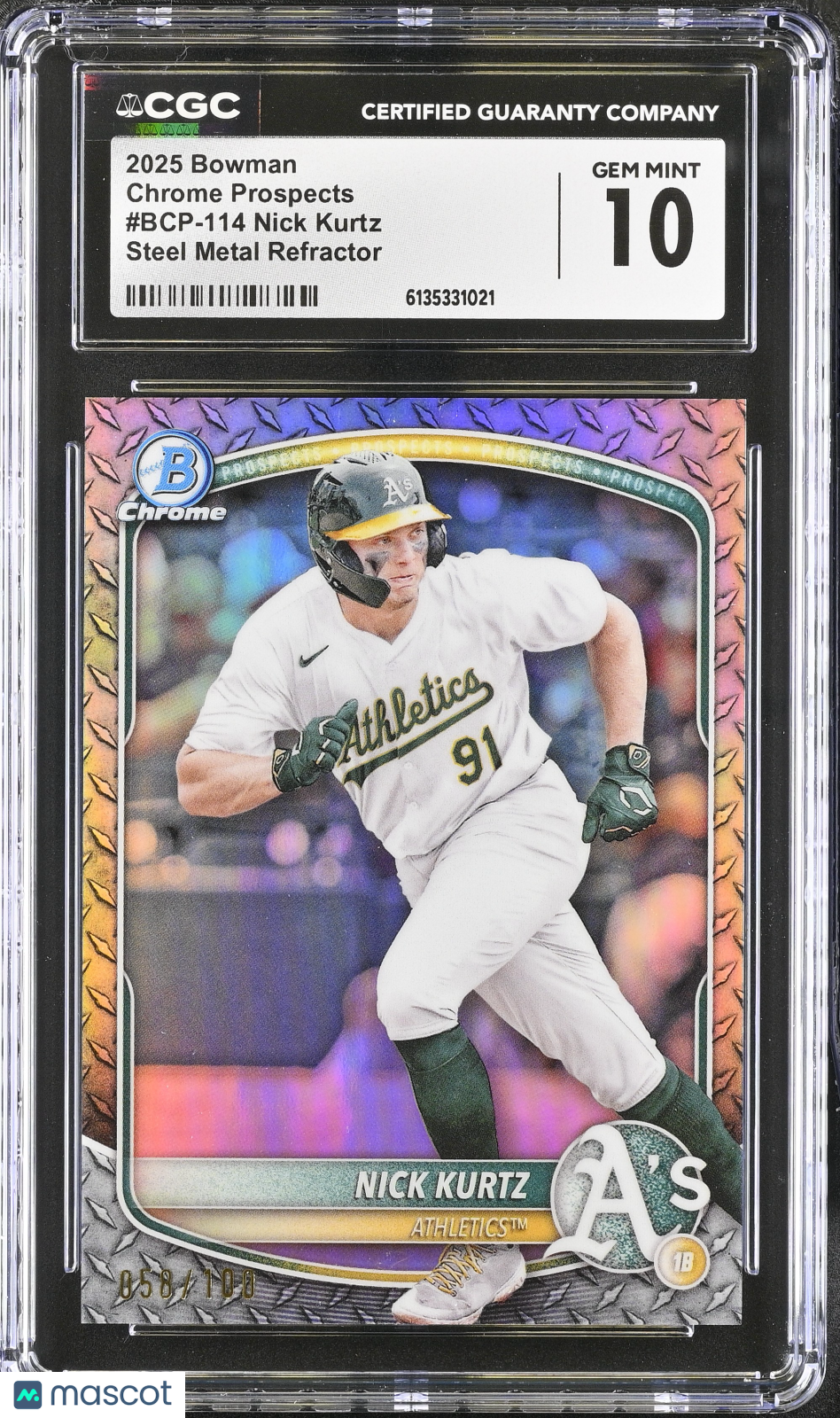 2025 Bowman Nick Kurtz Steel Metal /100 Rookie Chrome Prospects #BCP-114 CGC 10