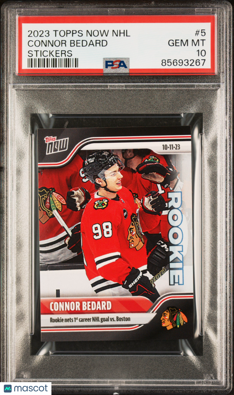 2023 Topps Now NHL Stickers Connor Bedard Rookie #5 PSA 10 Chicago Blackhawks