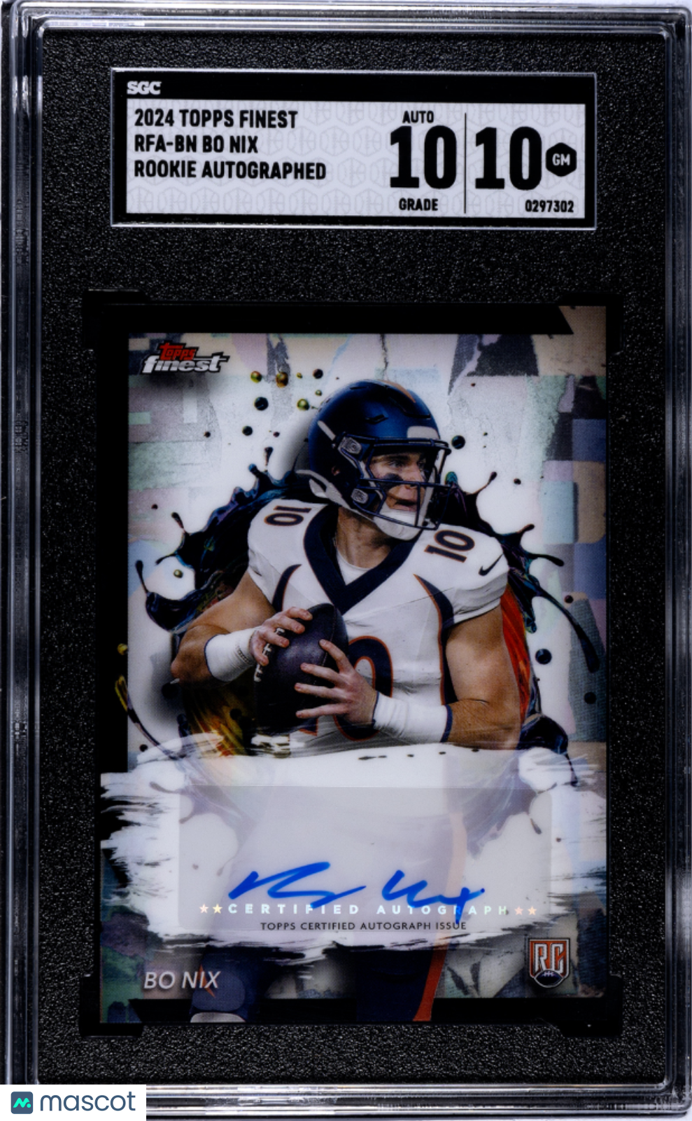 2024 Topps Finest Bo Nix Rookie Autograph #RFA-BN SGC 10 Denver Broncos
