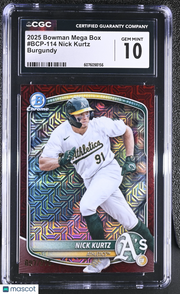 2025 Bowman Mega Box Nick Kurtz Burgundy /275 Rookie #BCP-114 CGC 10 Athletics