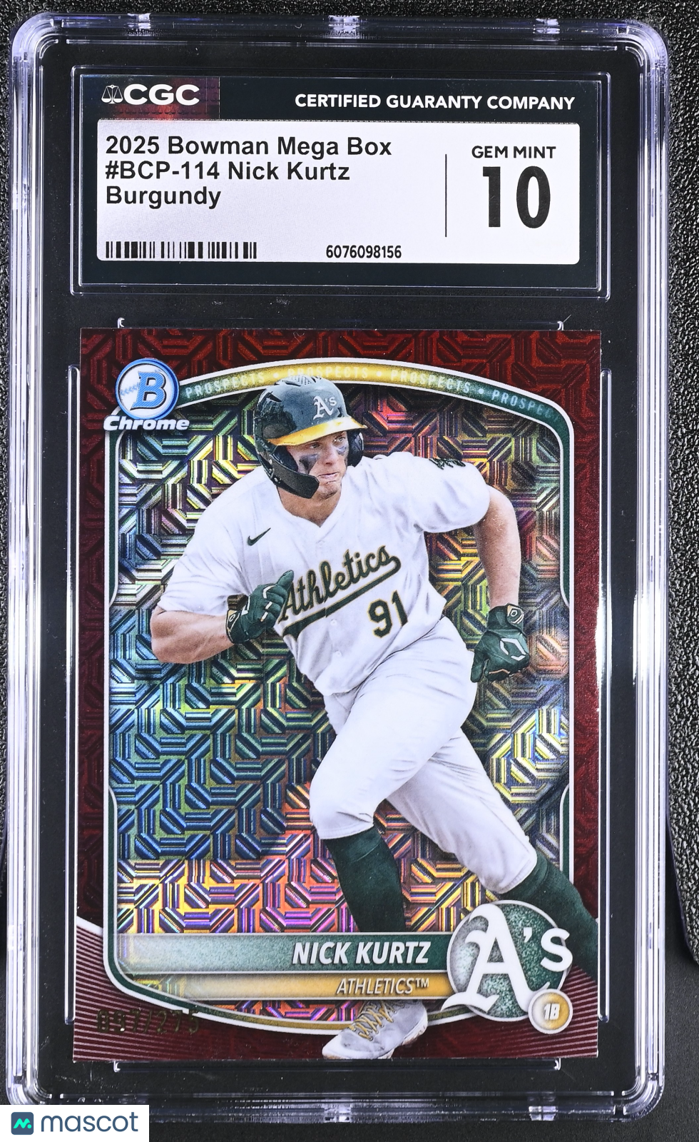 2025 Bowman Mega Box Nick Kurtz Burgundy /275 Rookie #BCP-114 CGC 10 Athletics