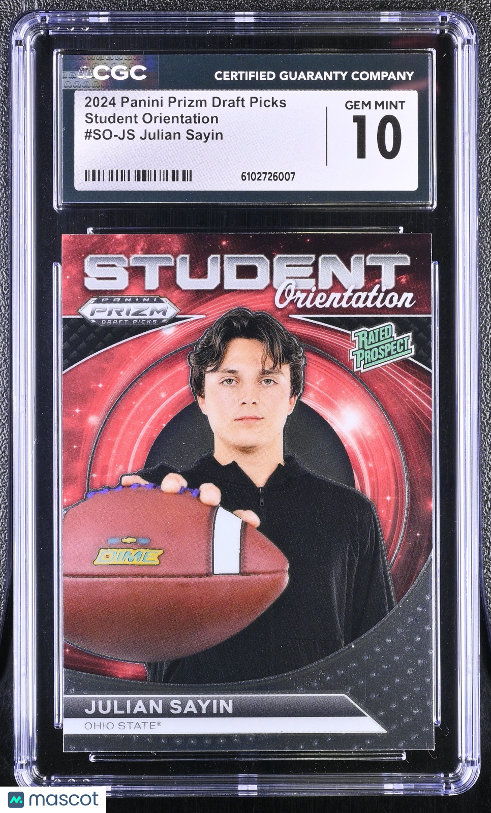 2024 Prizm Draft Picks Julian Sayin Rookie Student Orientation #SO-JS CGC 10