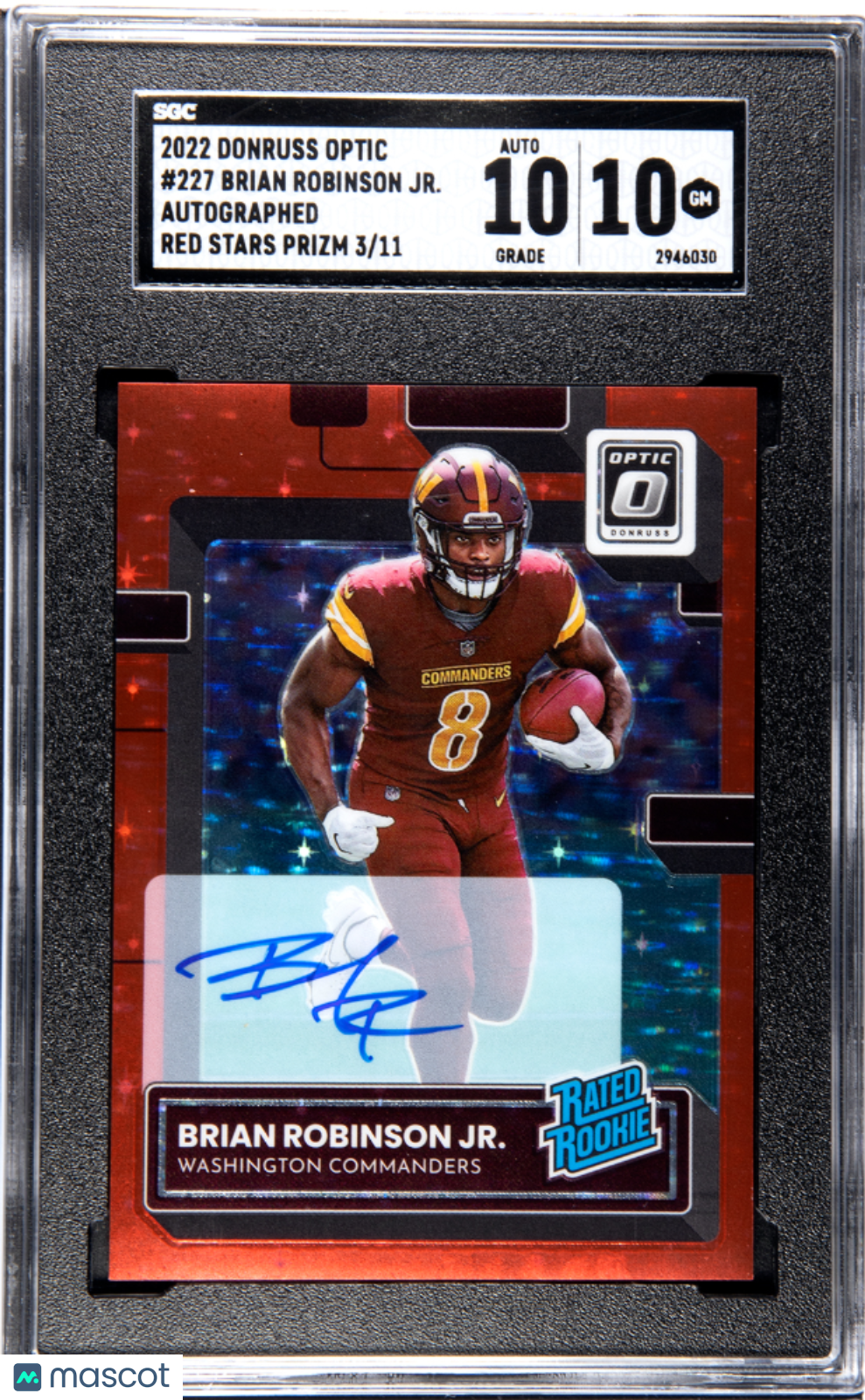 2022 Donruss Optic Brian Robinson JR Auto Red Stars /11 Rookie SGC 10 Commanders