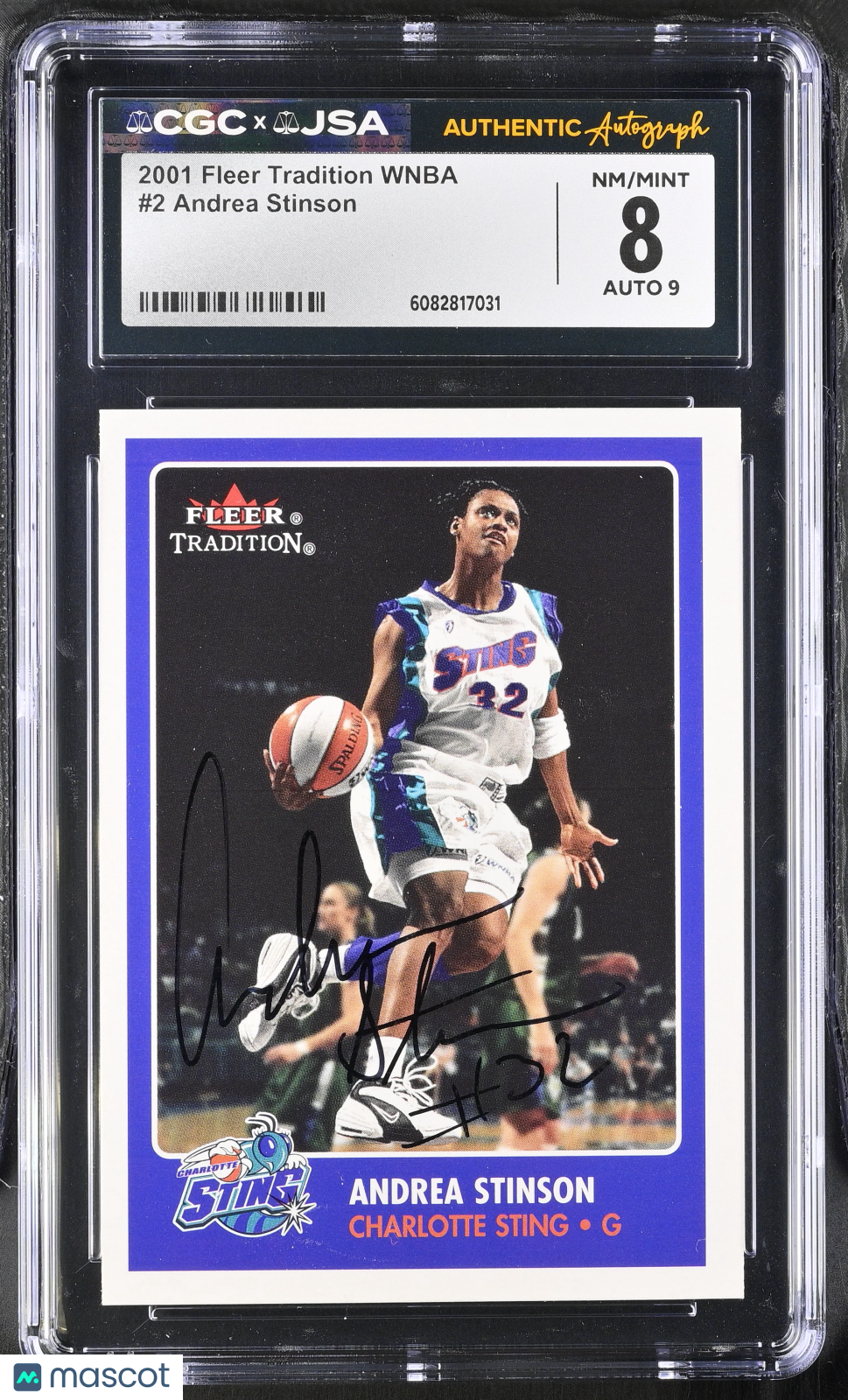2001 Fleer Tradition WNBA Andrea Stinson Auto Autograph #2 CGC 8 JSA Sting