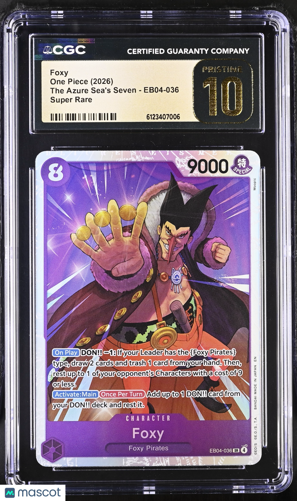 2026 One Piece The Azure Sea's Seven Foxy CGC 10 #EB04-036 Pristine