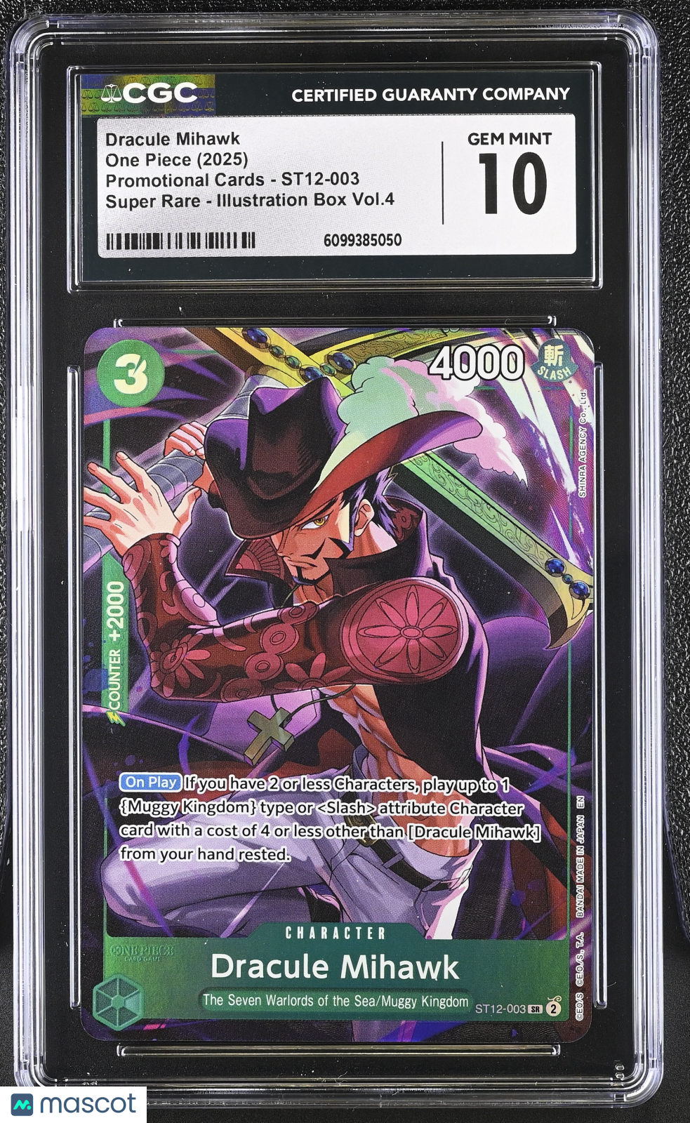 One Piece Promotional Cards Dracule Mihawk Illustration Box 4 CGC 10 ST12-003