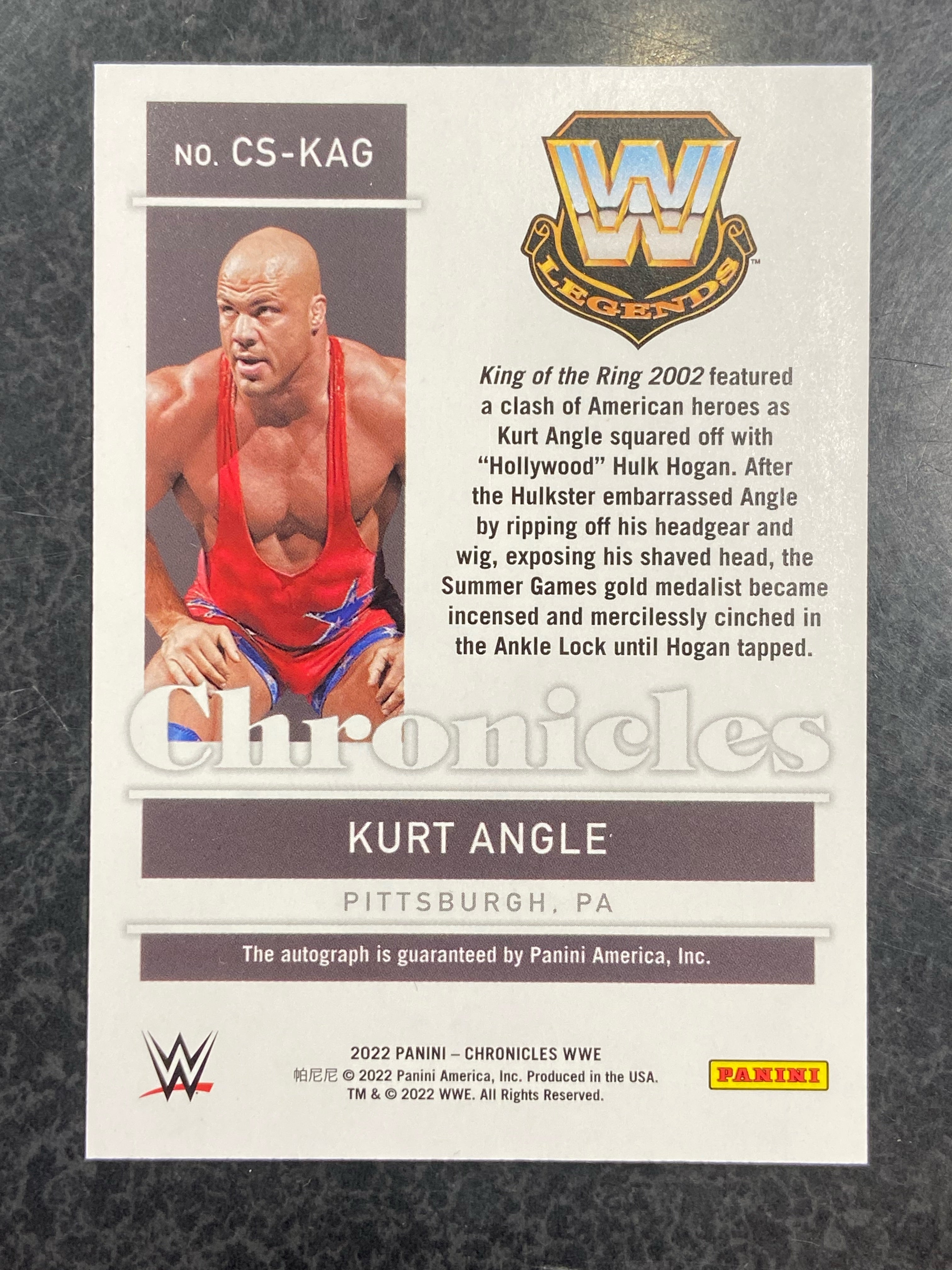 2022 Chronicles WWE Kurt Angle Signatures Autograph CS-KAG