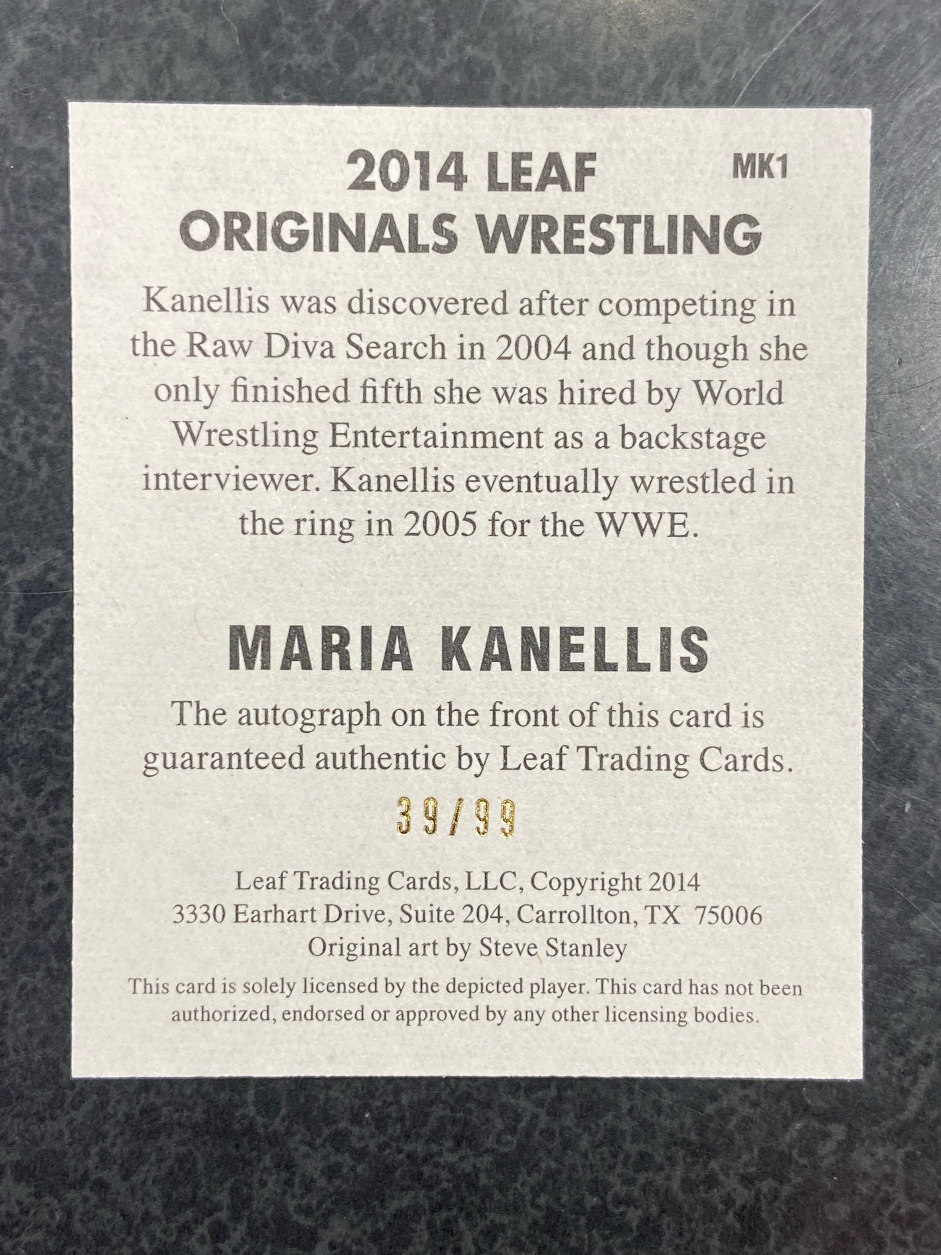 2014 Leaf Originals Wrestling Maria Kanellis Autograph MK1 /99