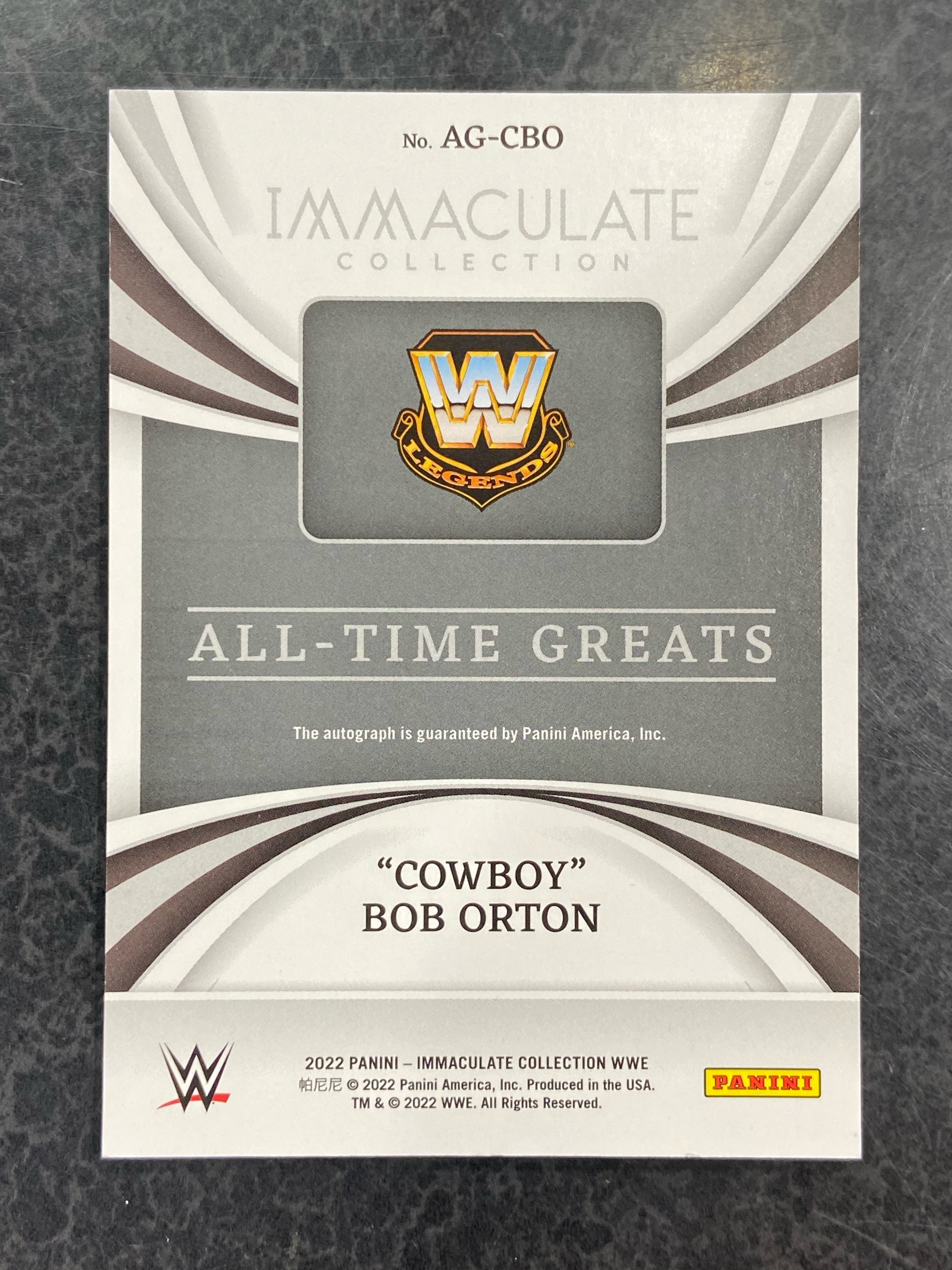 2022 Immaculate Collection WWE "Cowboy" Bob Orton All-Time Greats Autograph AG-CBO /60