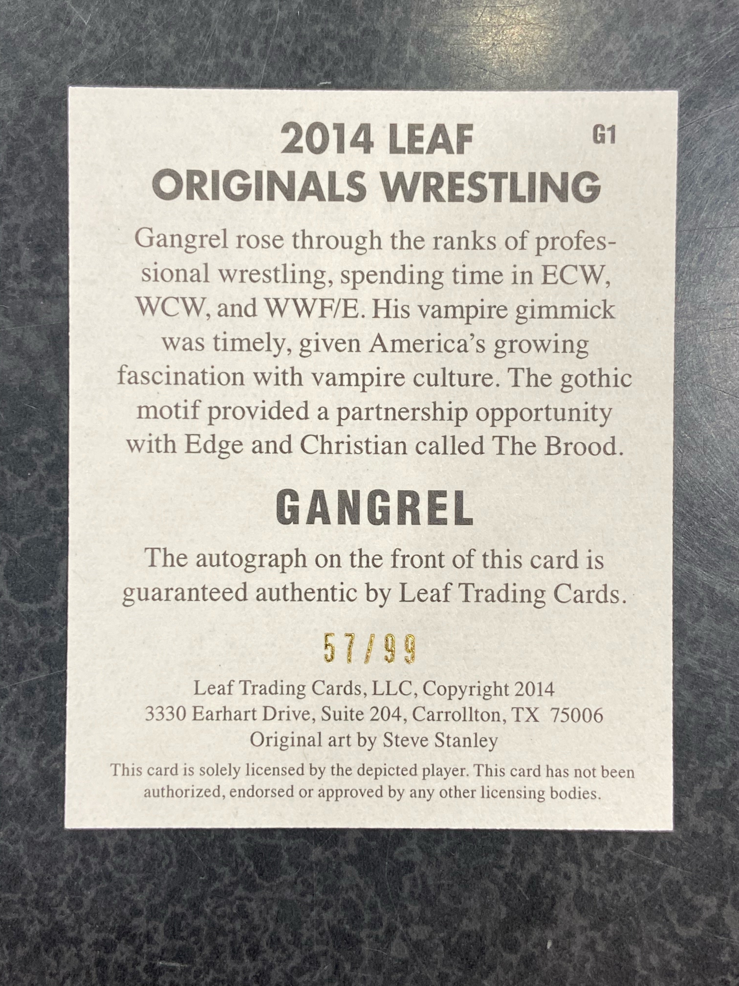 2014 Leaf Originals Wrestling Gangrel Autograph G1 /99