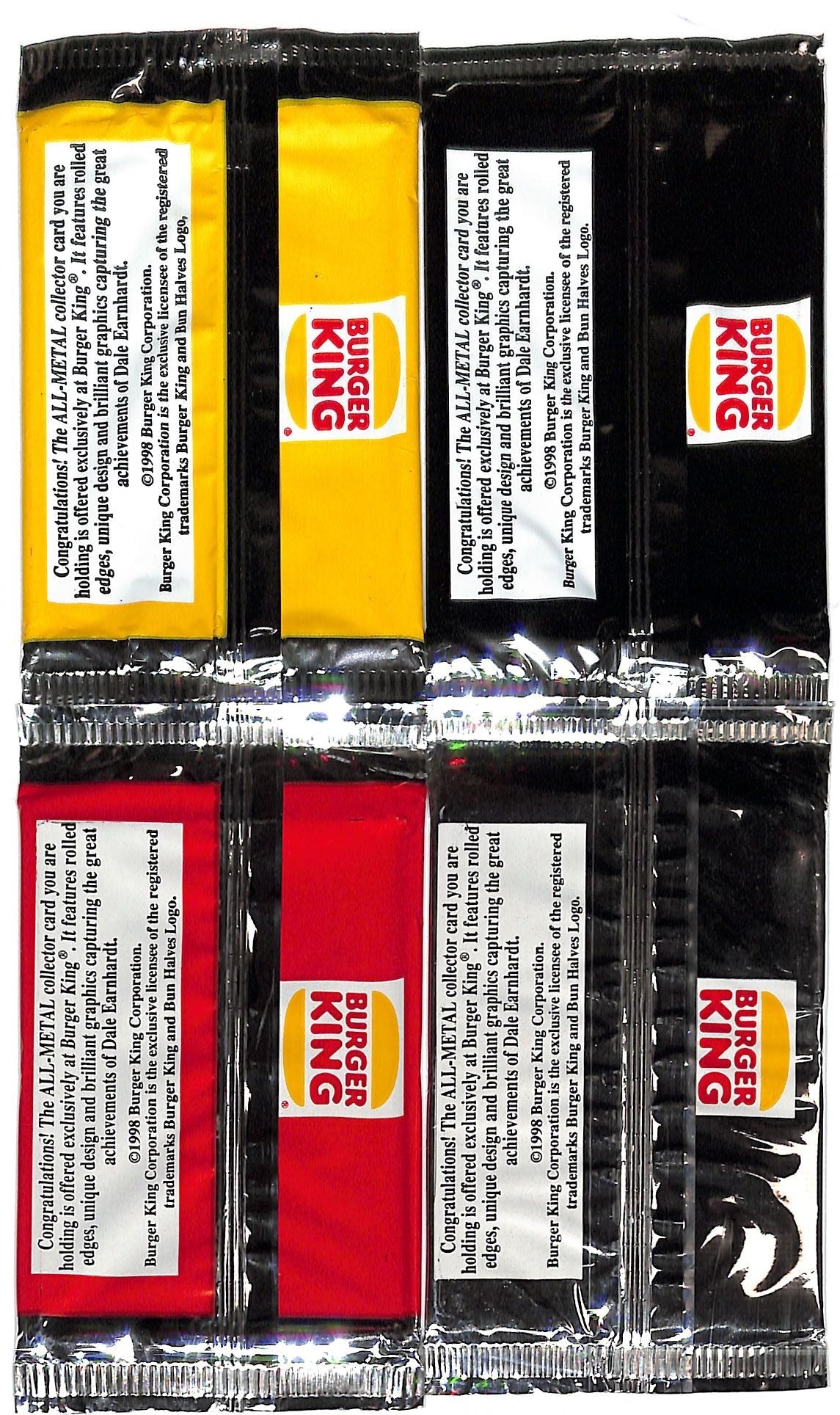 1998 Dale Earnhardt Burger King ALL-Metal Collectors Cards #1-4 Sealed Packs