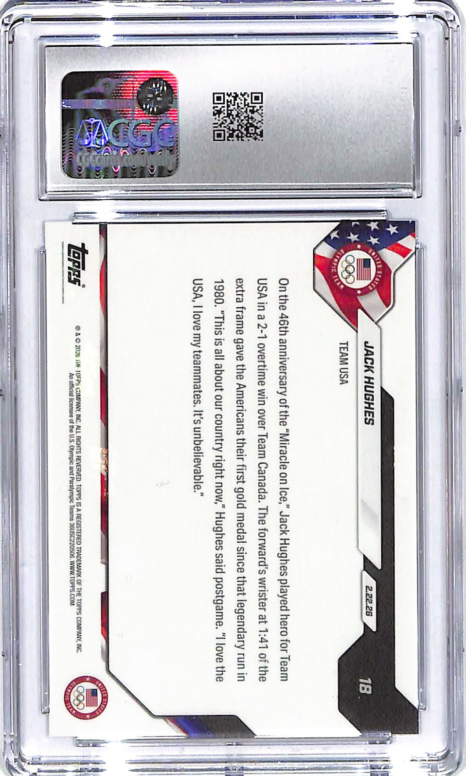 2026 Jack Hughes Topps Now Olympics #18 CGC Mint 9