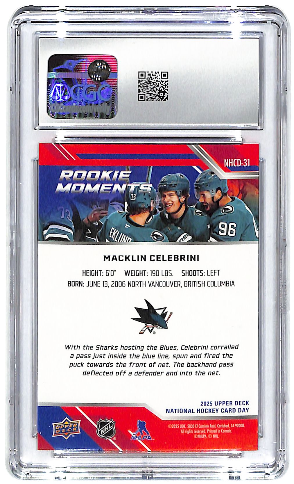 2025 Macklin Celebrini Upper Deck National Hockey Day #NHCD-13 CGC Gem Mint 10