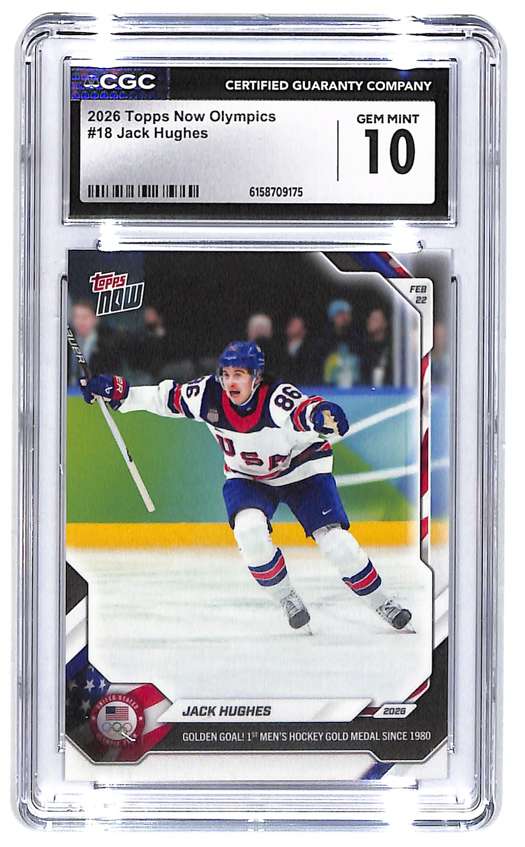 2026 Jack Hughes Topps Now Olympics #18 CGC Gem Mint 10
