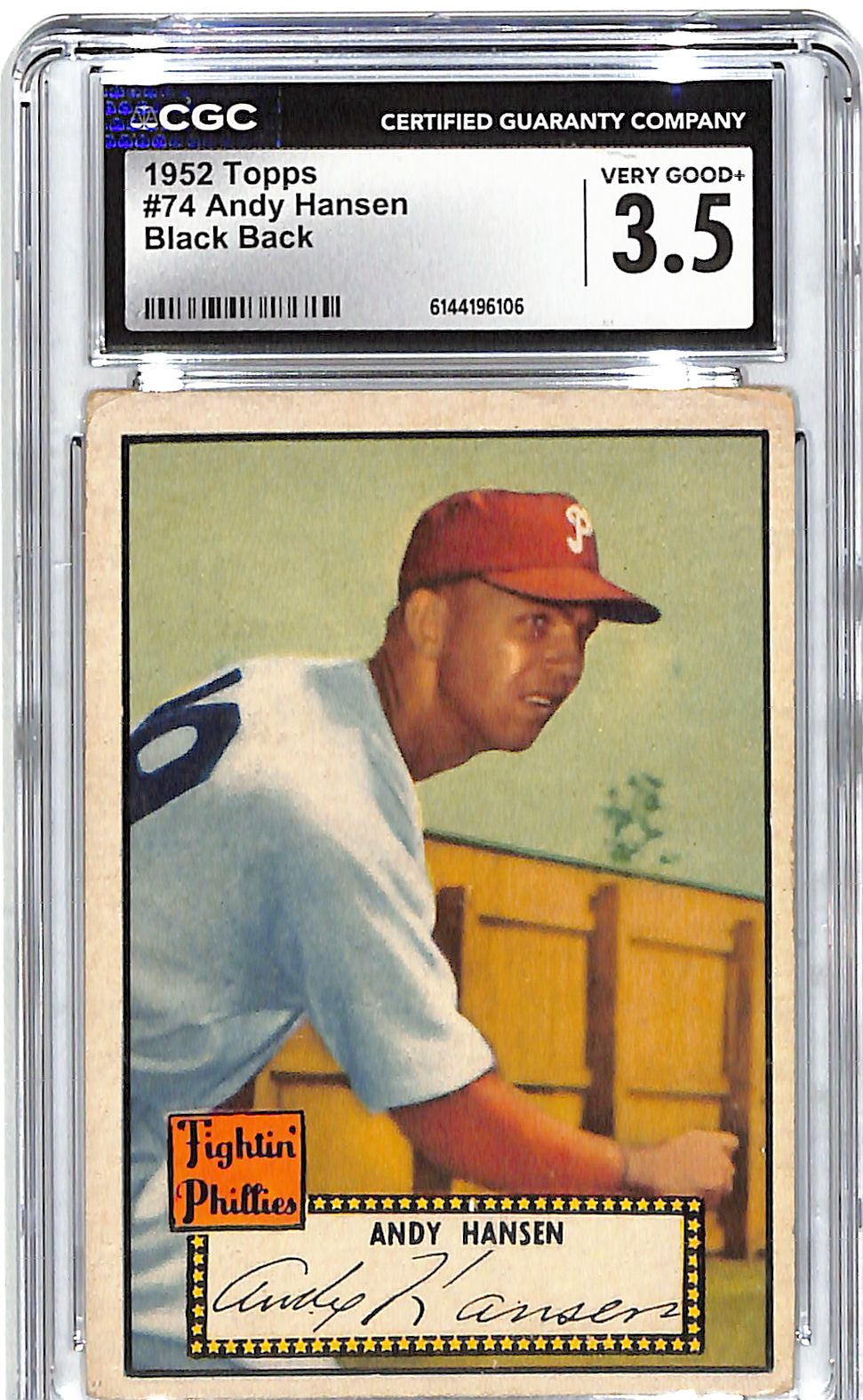 1952 Andy Hansen Topps #74 Black Back CGC Very Good 3.5