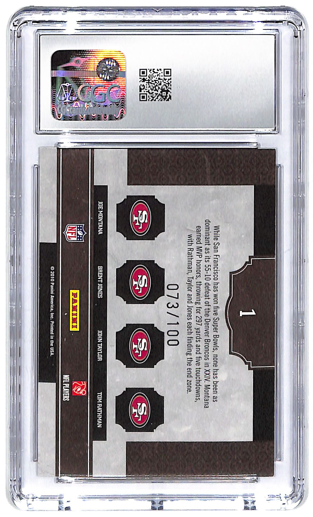 2010 Montana/Jones/Taylor/Rathman Panini Classic Quads Gold #1 CGC Mint 9