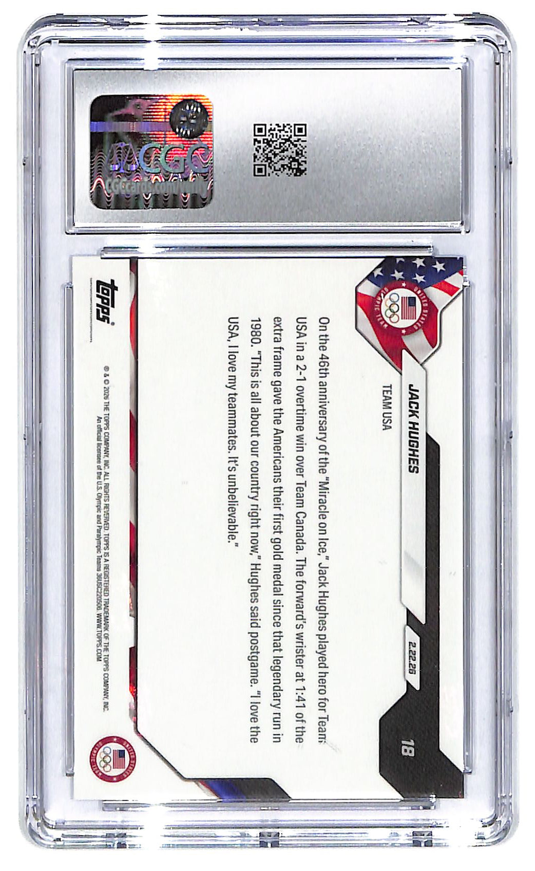 2026 Jack Hughes Topps Now Olympics #18 CGC Gem Mint 10