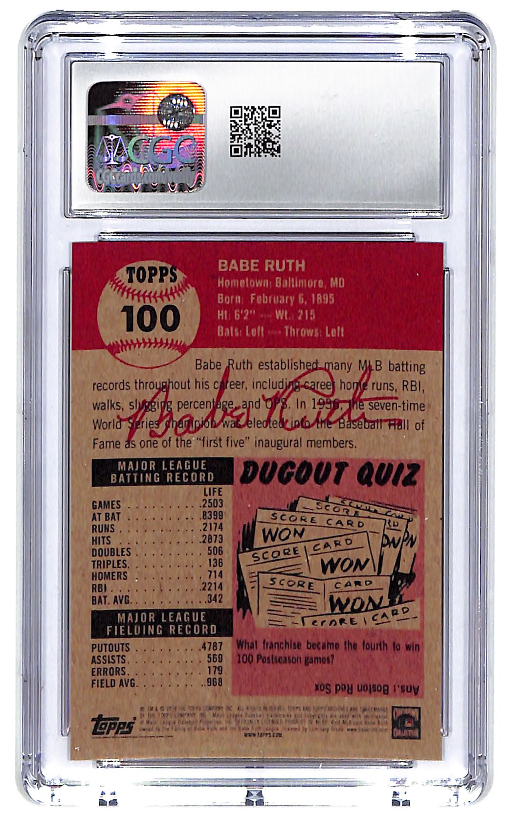 2018 Babe Ruth Topps Living Set - #100 CGC Mint Plus 9.5