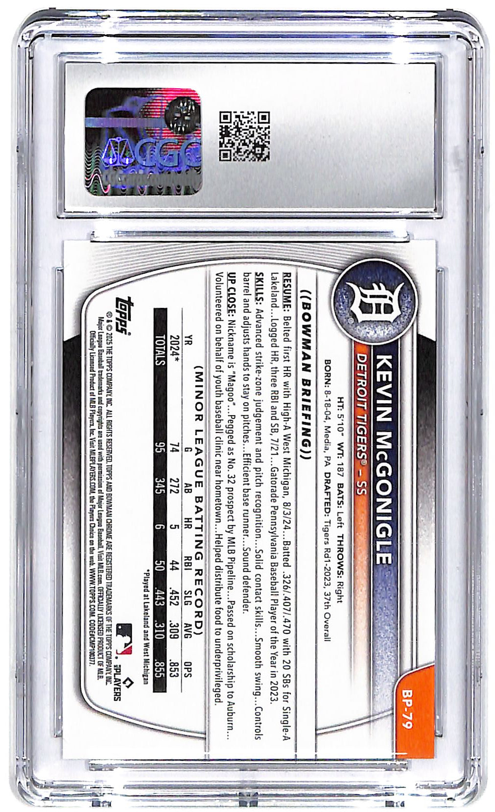 2025 Kevin McGonigle Bowman Prospects #BP-79 CGC Gem Mint 10