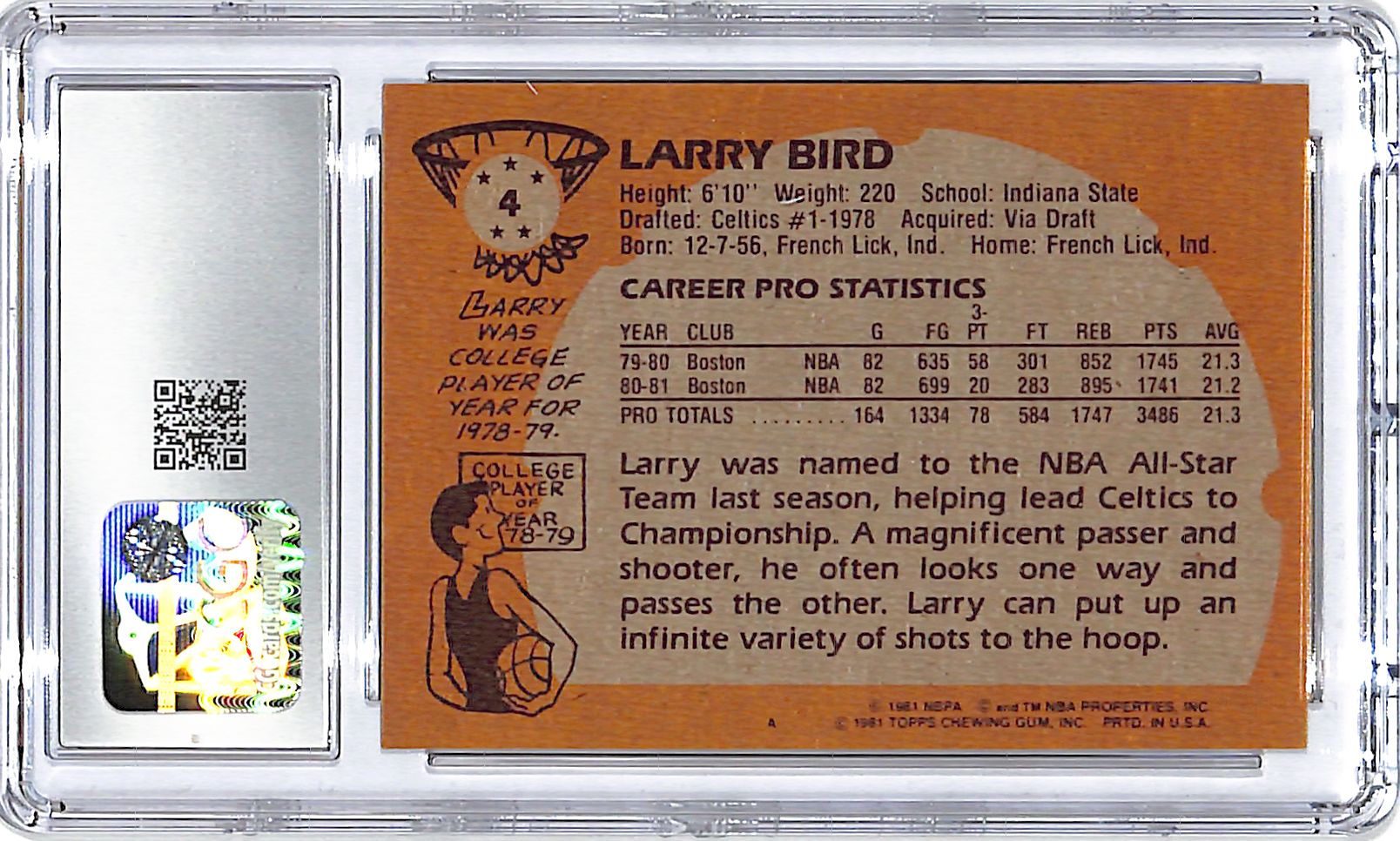 1981-82 Topps Larry Bird #4 CGC 7 Celtics