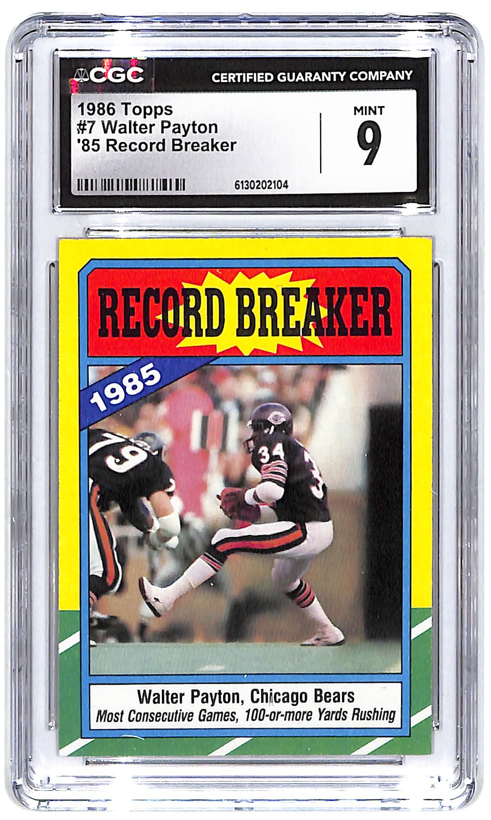 1986 Walter Payton Topps '85 Record Breakers #7 CGC Mint 9