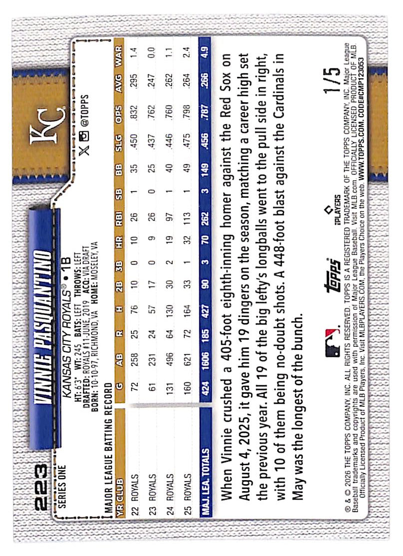 2026 Vinnie Pasquanatino Topps Series One Red #1/5 #223