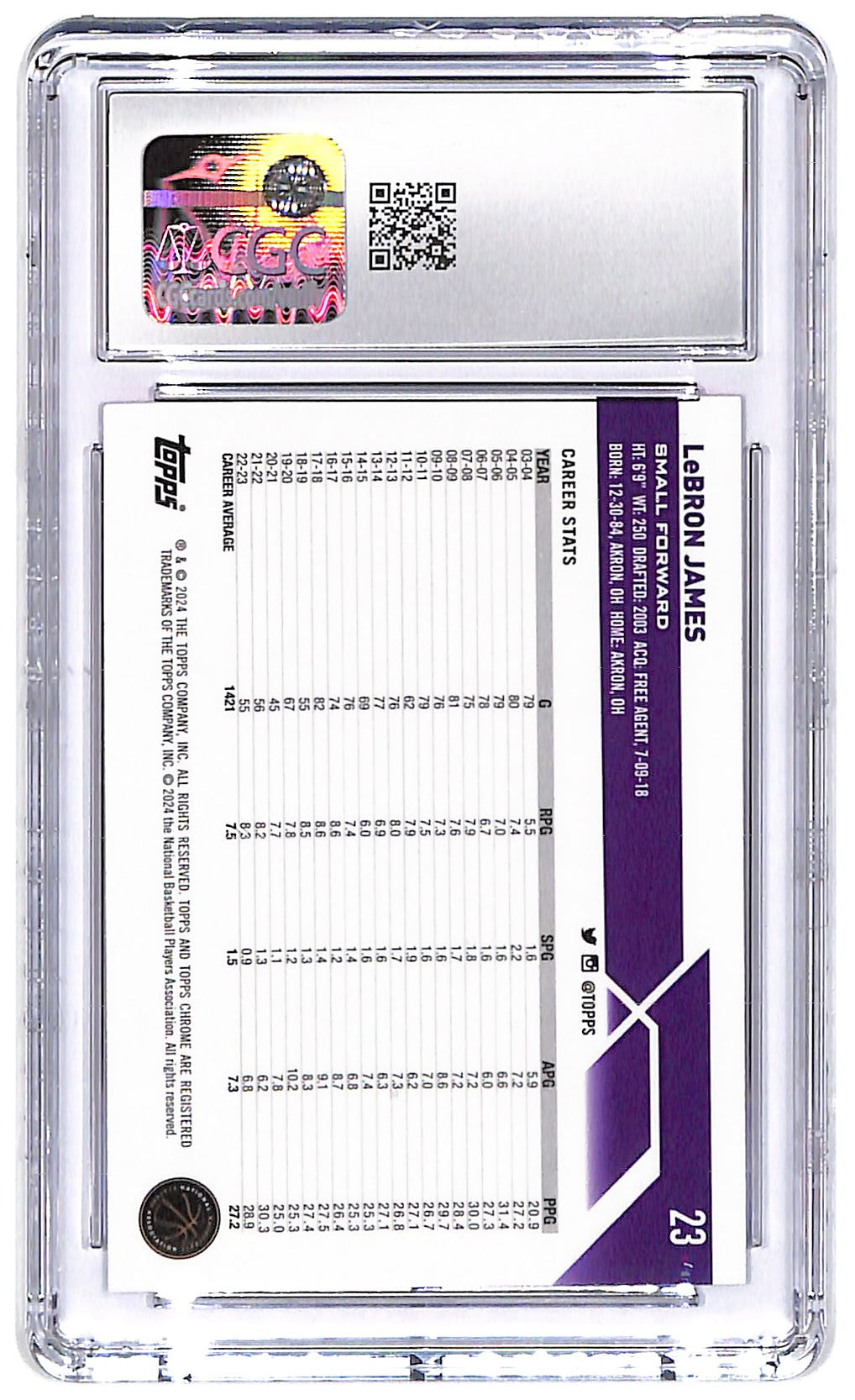 2023-24 LeBron James Topps Chrome #23 Pink Refractor CGC Gem Mint 10