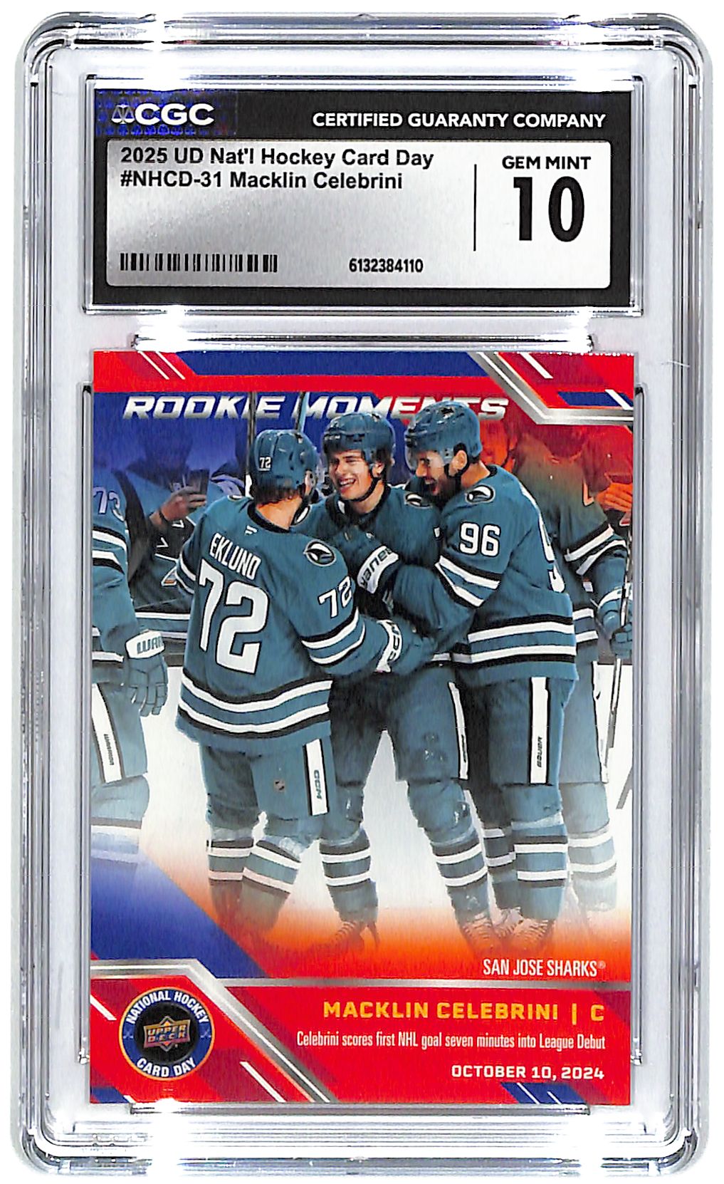 2025 Macklin Celebrini Upper Deck National Hockey Day #NHCD-13 CGC Gem Mint 10